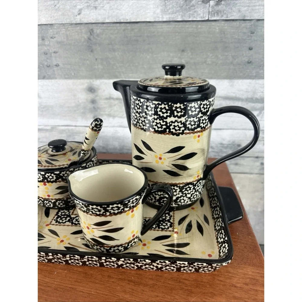Temp-Tations By Tara Old World Black Tea, Sugar, Creamer, & Tray Set